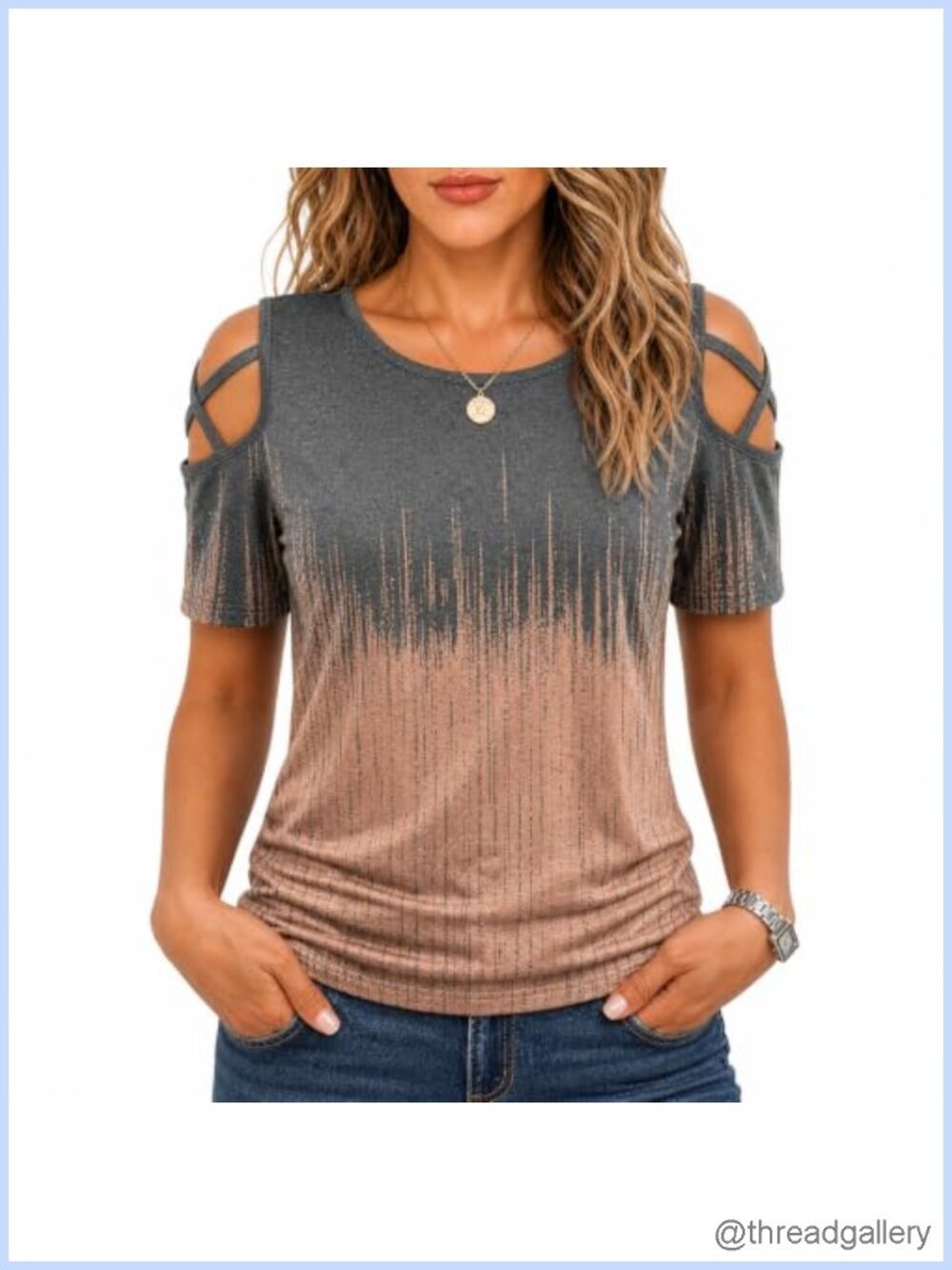 Cold Shoulder Tunic Top Scoop Neck High Low Short Sleeve Loose Fit Women's